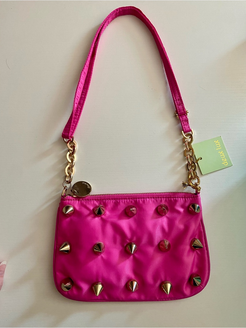Deux Lux Hot Pink Studded Mini Crossbody Bag